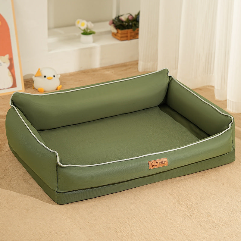 Oval Dog Bed with Raised Rim and Removable Cushion: Oxford square, green