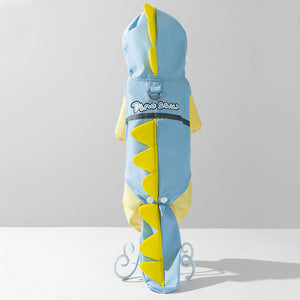 Dog Raincoat: Blue dinosaur, tail covered