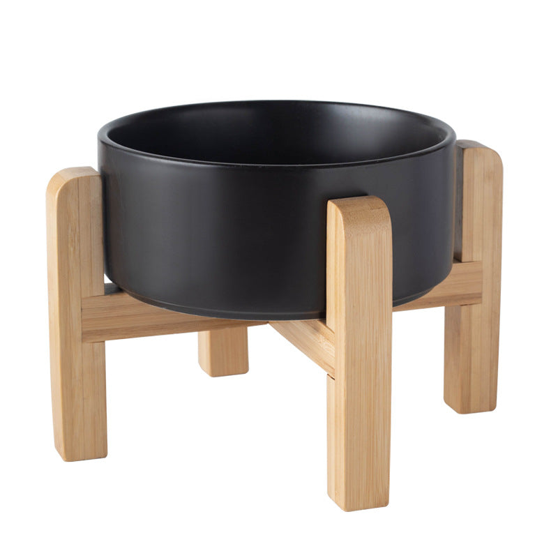 Ceramic Pet Bowl with Raised Wooden Stand, 3 Sizes