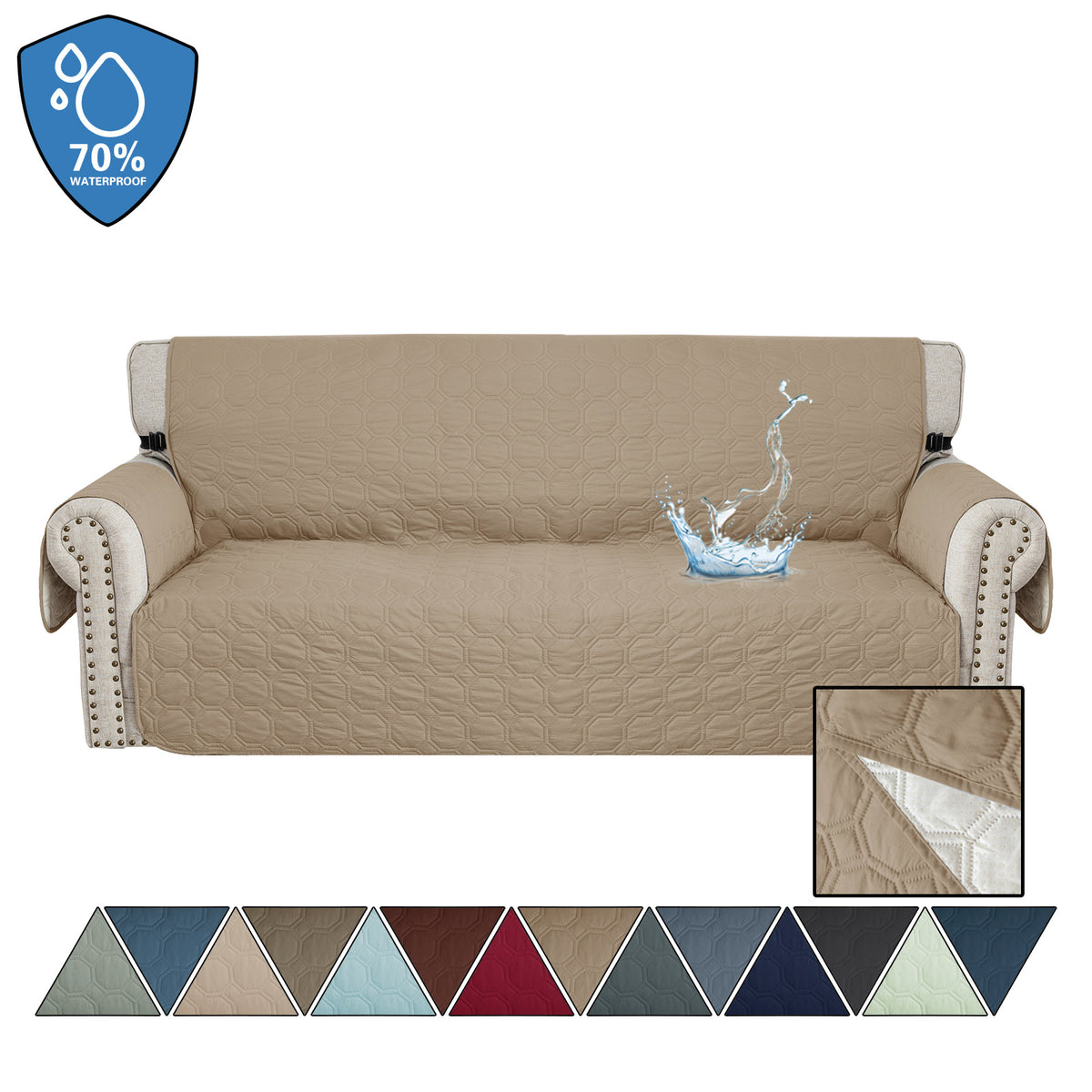 Waterproof Quilted Sofa Cover for Dogs: Khaki