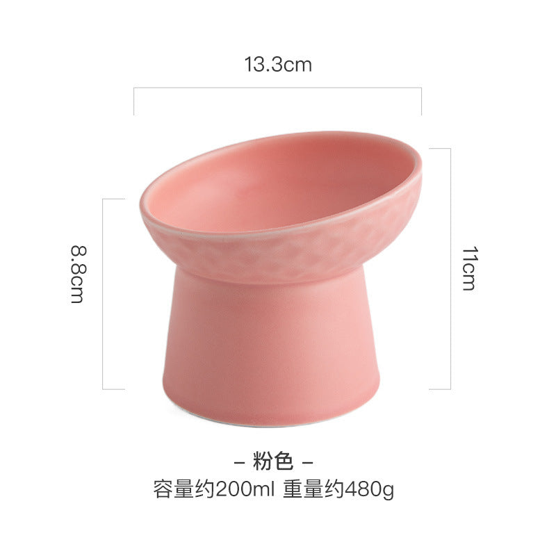 Tilted Ceramic Pet Bowl on a Raised Base, 5.2 in Tall