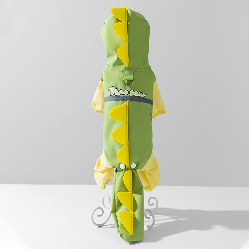 Dog Raincoat, Four-Leg Waterproof with Dinosaur Hood, XS to 8XL
