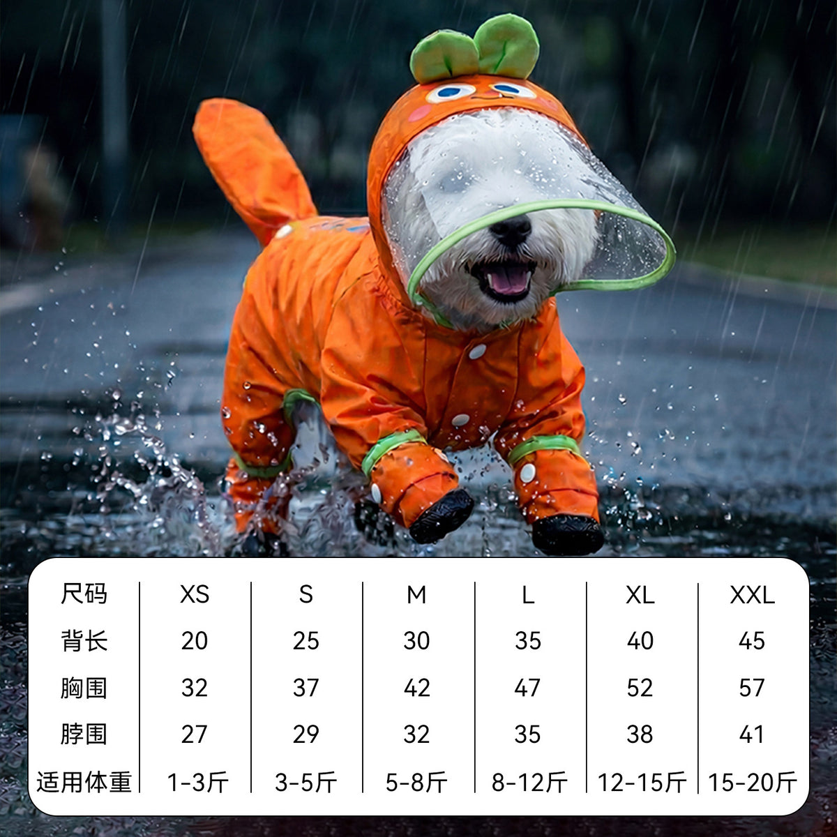 Dog Raincoat, Four-Leg Waterproof with Dinosaur Hood, XS to 8XL