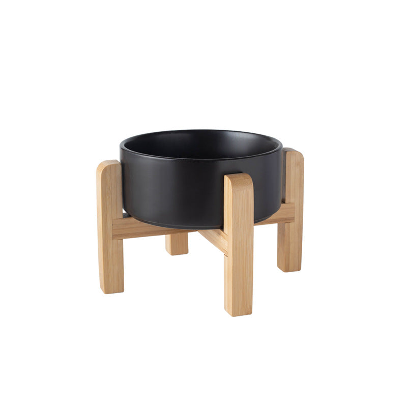 Ceramic Pet Bowl with Raised Wooden Stand, 3 Sizes
