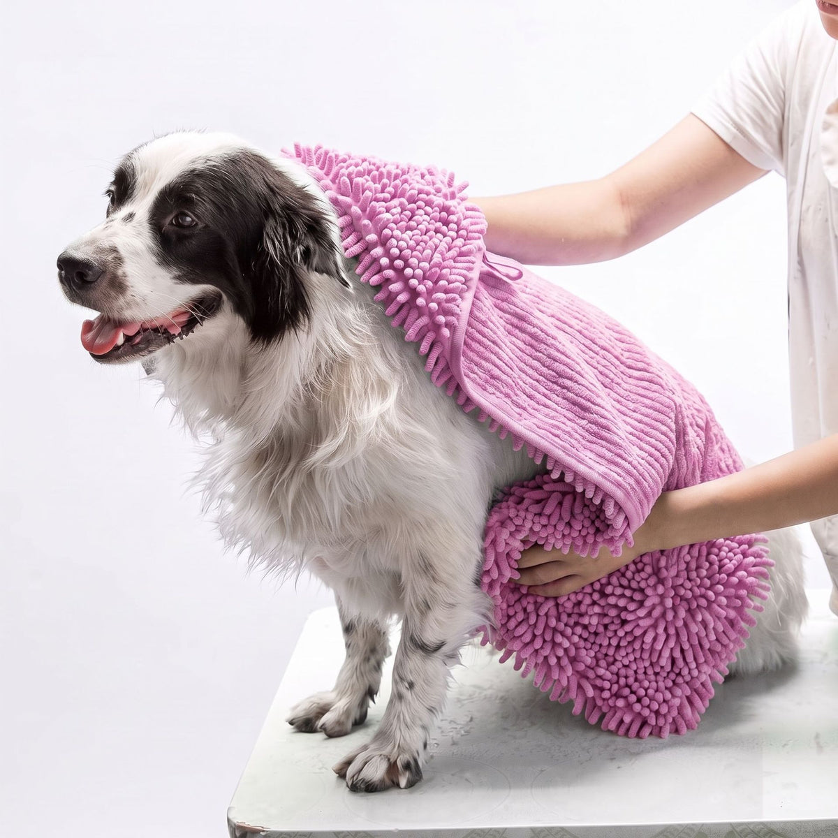 Chenille Dog Drying Towel with Hand Pockets