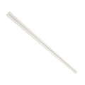 A pair of plain white chopsticks on a white background.