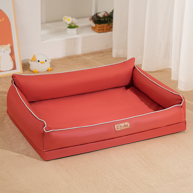 Oval Dog Bed with Raised Rim and Removable Cushion: Oxford square, red