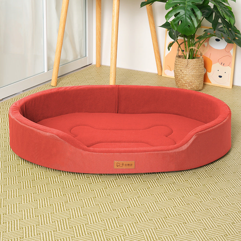 Oval Dog Bed with Raised Rim and Removable Cushion: Thick fleece, red, XXXL · 45.3 x 26.8 x 6.3 in