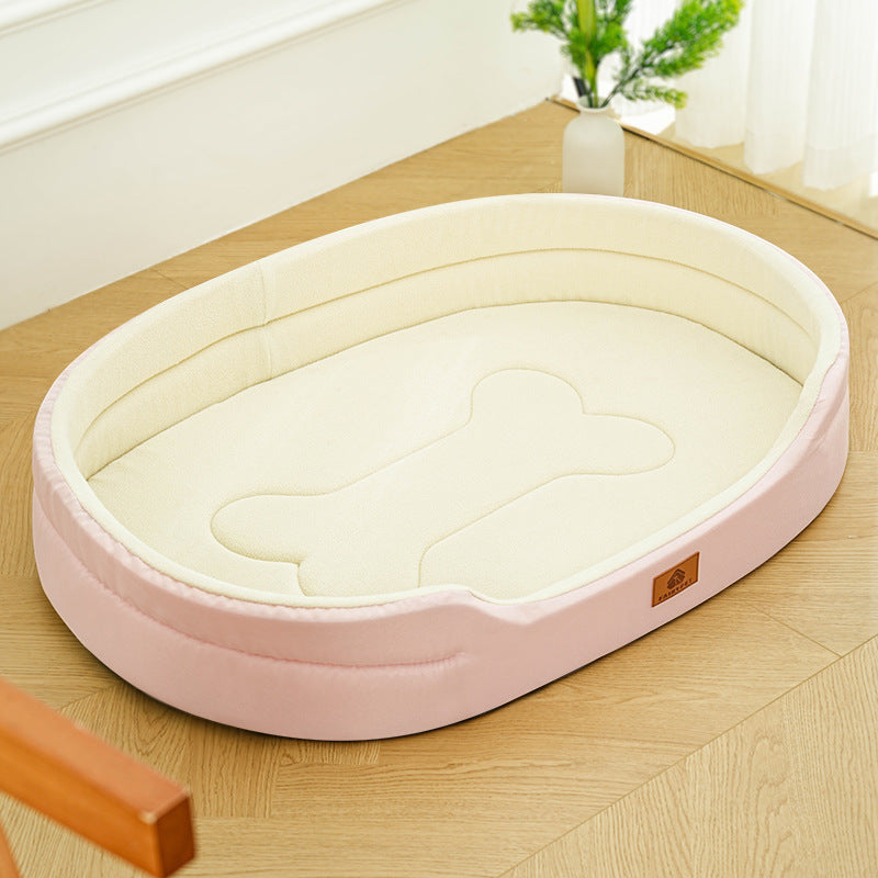 Oval Dog Bed with Raised Rim and Removable Cushion: Fleece, pink