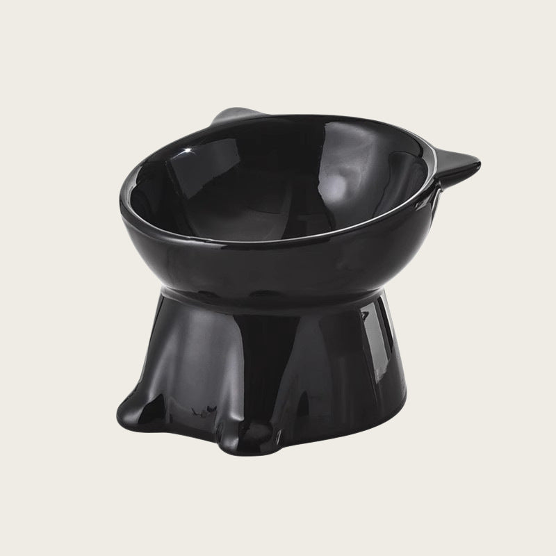 Tilted Raised Pet Bowl with Ears, Black or White