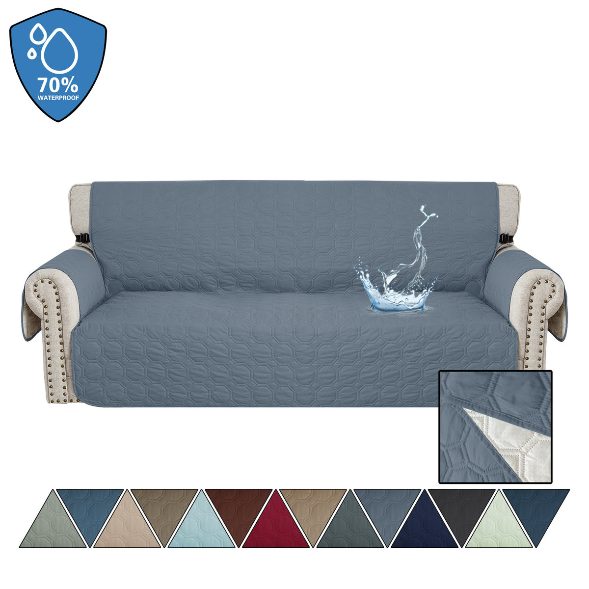 Waterproof Quilted Sofa Cover for Dogs: Grey blue