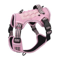 Pink tactical dog harness with a top grab handle and MOLLE side panels