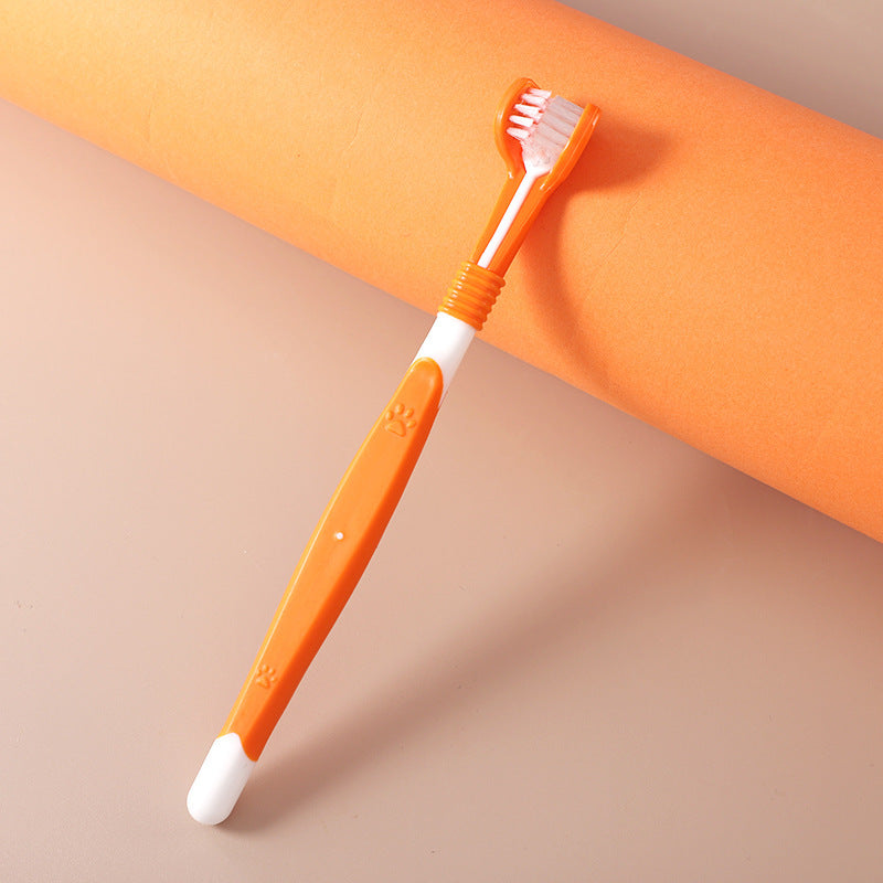 Three-sided dog toothbrush in orange
