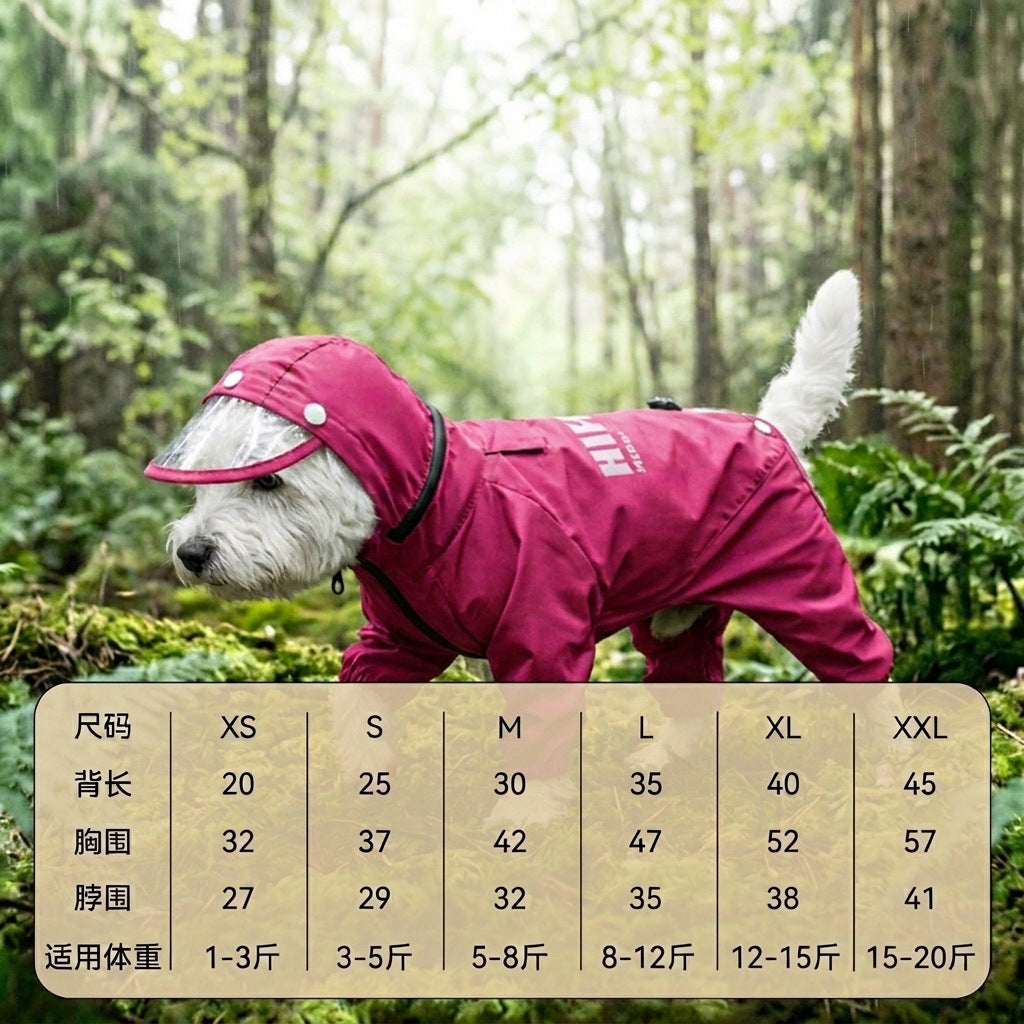 Dog Raincoat, Four-Leg Waterproof with Dinosaur Hood, XS to 8XL
