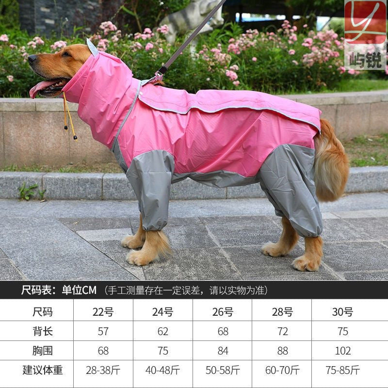 Large Dog Raincoat, Four-Leg with Belly Cover and Hood