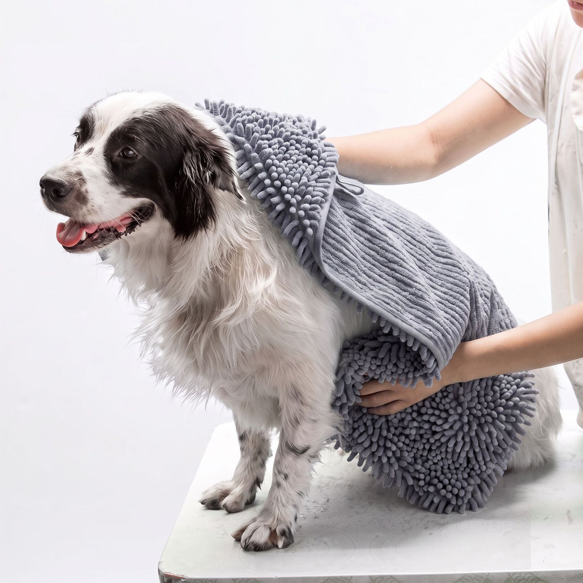 Chenille Dog Drying Towel with Hand Pockets