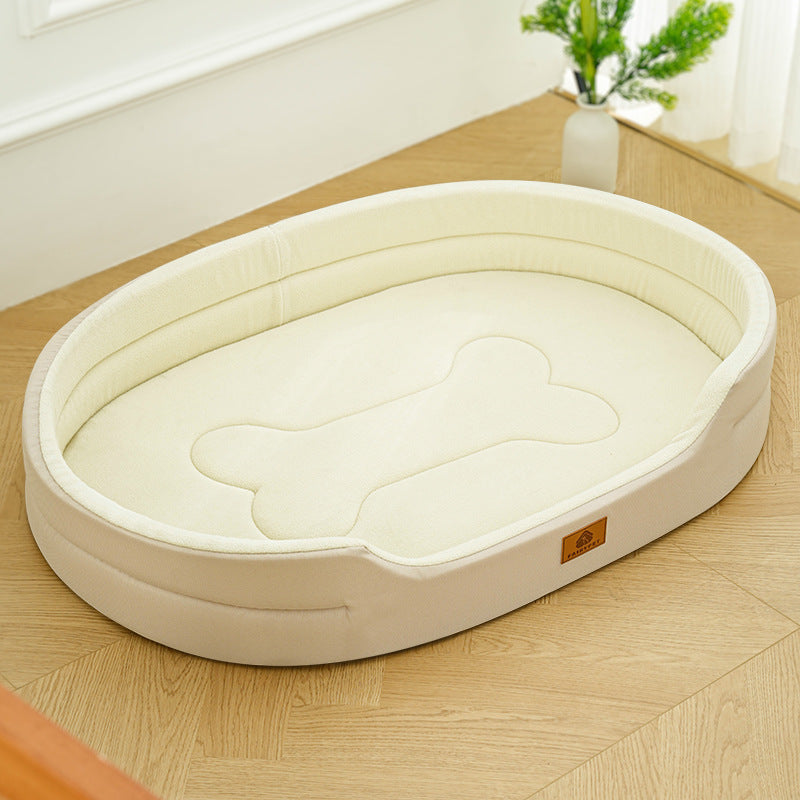 Oval Dog Bed with Raised Rim and Removable Cushion: Fleece, khaki