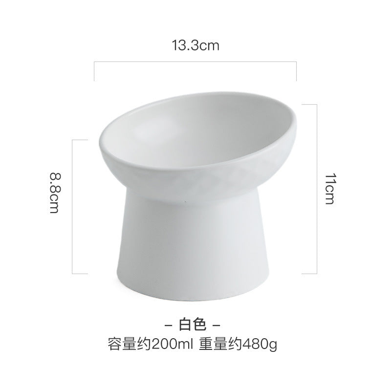 Tilted Ceramic Pet Bowl on a Raised Base, 5.2 in Tall