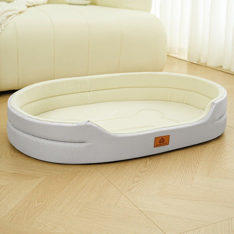 Oval Dog Bed with Raised Rim and Removable Cushion: Fleece, light grey