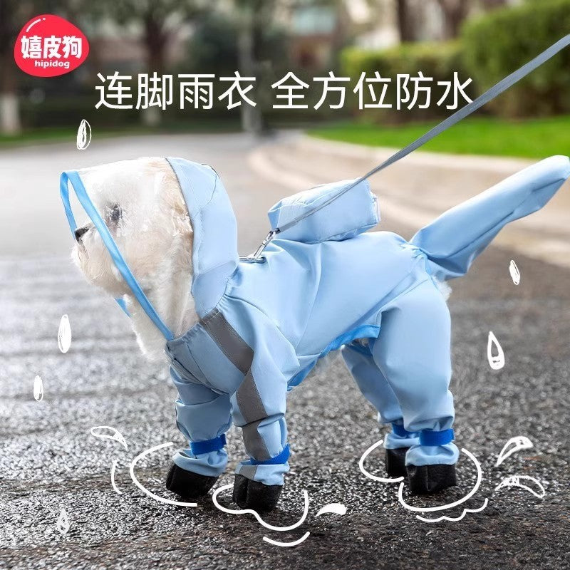 Dog Raincoat, Four-Leg Waterproof with Dinosaur Hood, XS to 8XL