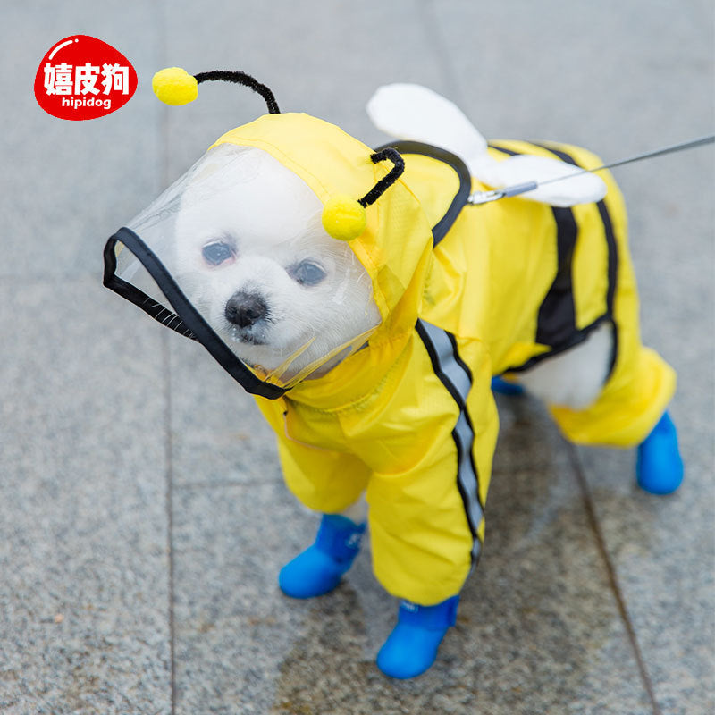 Dog Raincoat, Four-Leg Waterproof with Dinosaur Hood, XS to 8XL