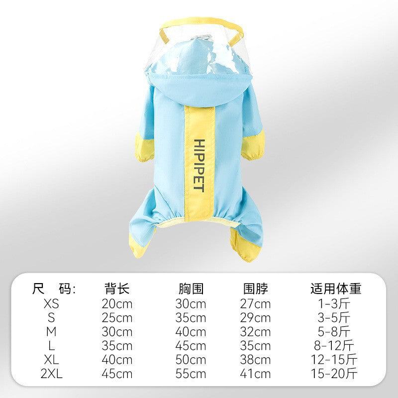 Dog Raincoat, Four-Leg Waterproof with Dinosaur Hood, XS to 8XL