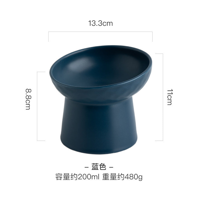 Tilted Ceramic Pet Bowl on a Raised Base, 5.2 in Tall