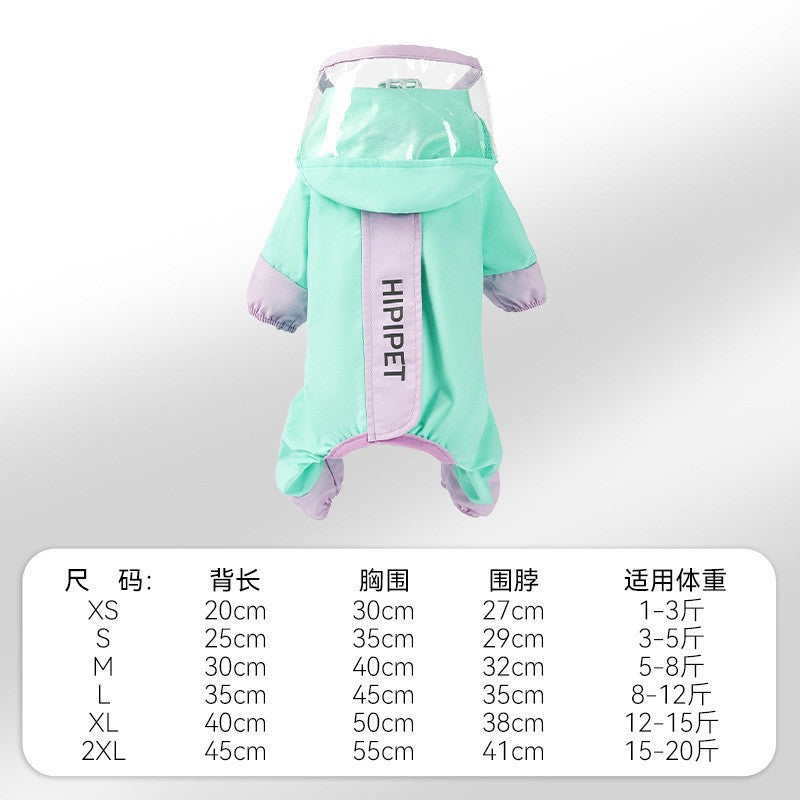 Dog Raincoat, Four-Leg Waterproof with Dinosaur Hood, XS to 8XL
