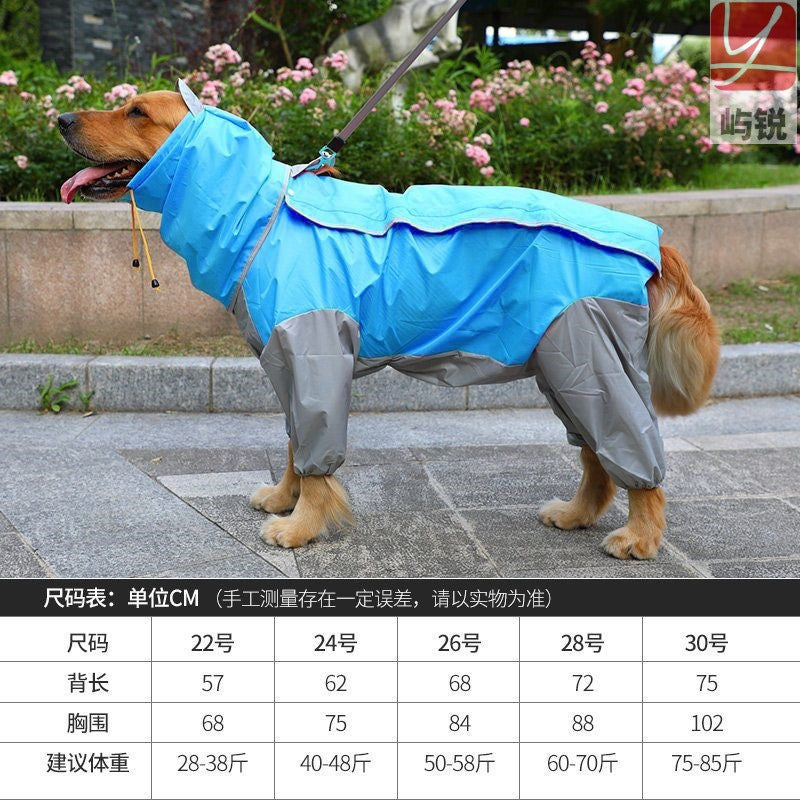 Large Dog Raincoat, Four-Leg with Belly Cover and Hood