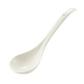 A single plain off-white soup spoon on a white background.