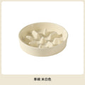 Ceramic Slow Feeder Bowl with Raised Bamboo Stand