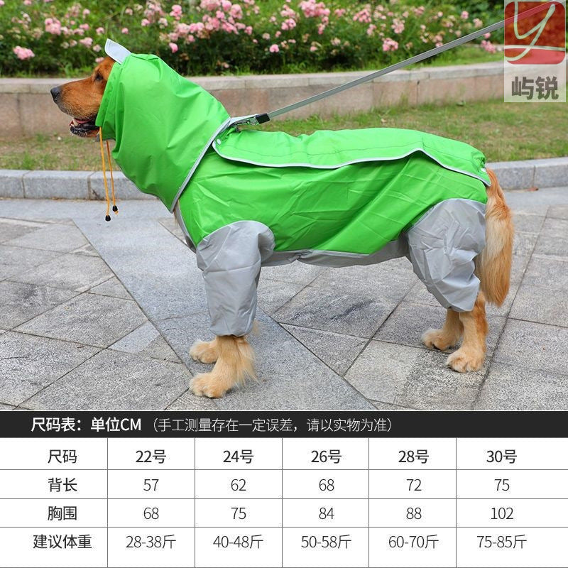 Large Dog Raincoat, Four-Leg with Belly Cover and Hood