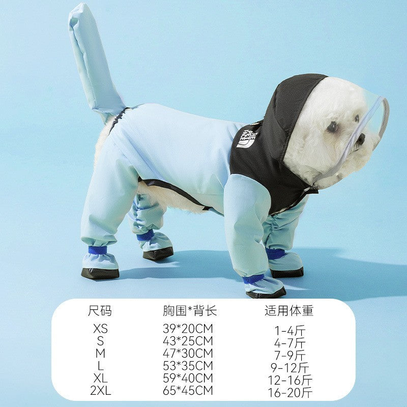Dog Raincoat, Four-Leg Waterproof with Dinosaur Hood, XS to 8XL