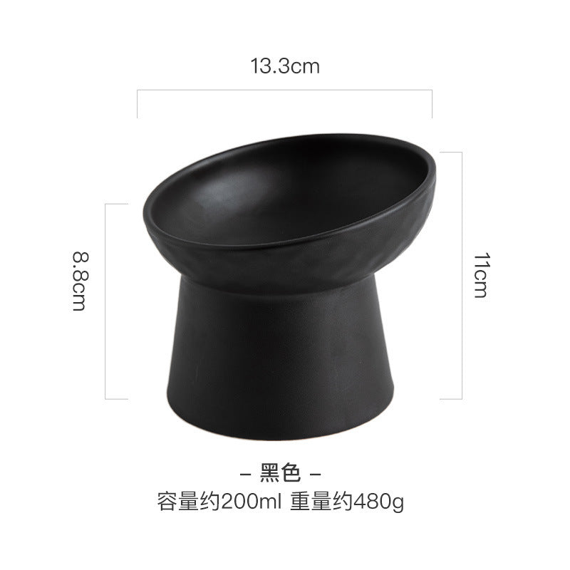 Tilted Ceramic Pet Bowl on a Raised Base, 5.2 in Tall
