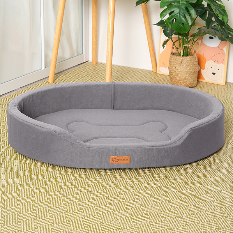 Oval Dog Bed with Raised Rim and Removable Cushion: Thick fleece, grey