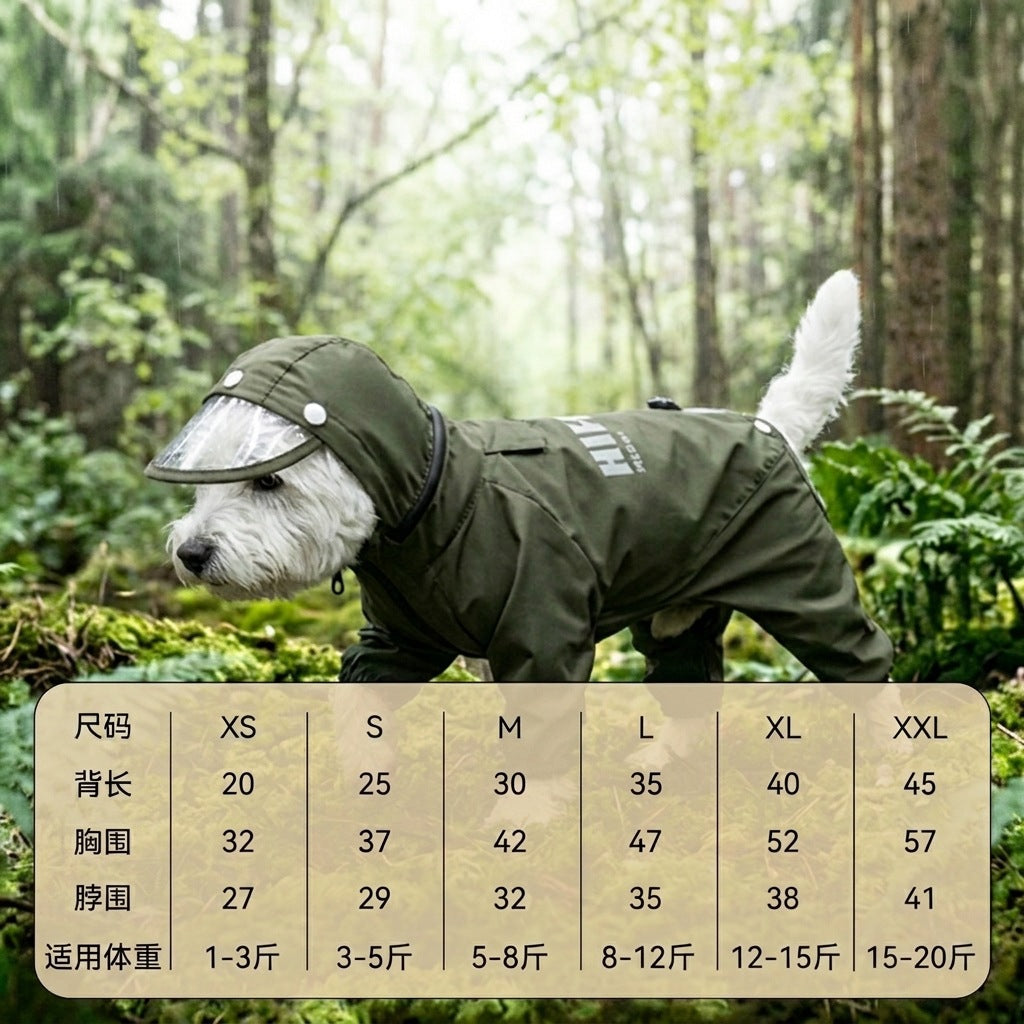 Dog Raincoat, Four-Leg Waterproof with Dinosaur Hood, XS to 8XL