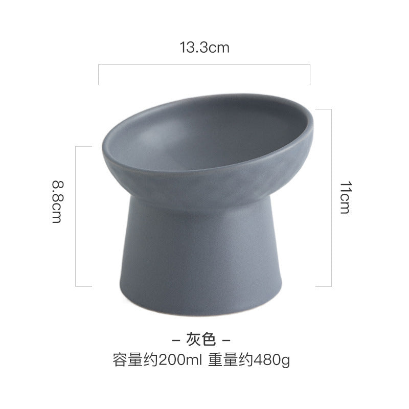 Tilted Ceramic Pet Bowl on a Raised Base, 5.2 in Tall
