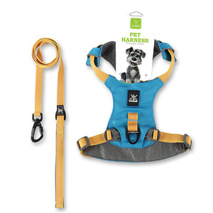 Lightweight Dog Harness with Front and Back Leash Rings: Harness + leash set, blue