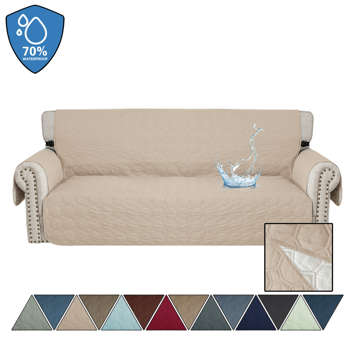 Waterproof Quilted Sofa Cover for Dogs: Beige