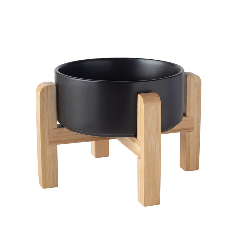 Ceramic Pet Bowl with Raised Wooden Stand, 3 Sizes