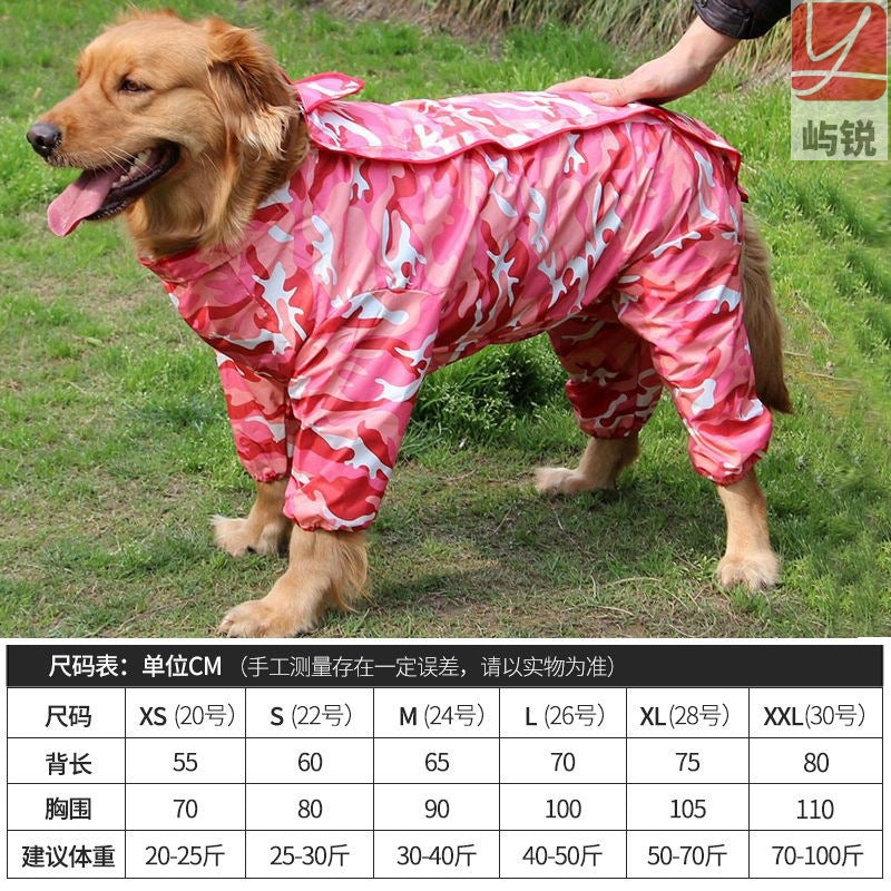 Large Dog Raincoat, Four-Leg with Belly Cover and Hood