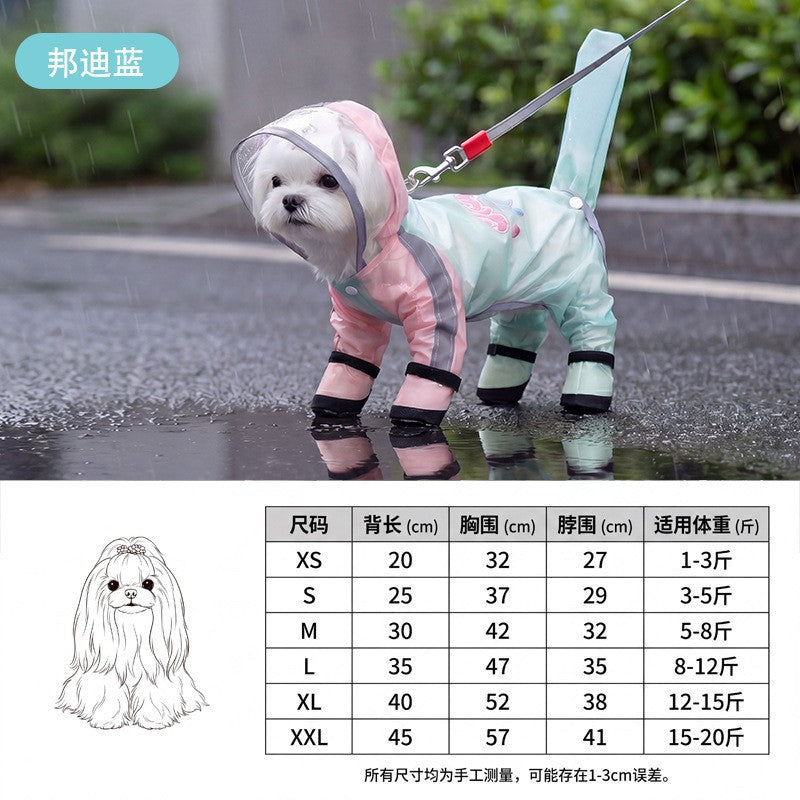 Dog Raincoat, Four-Leg Waterproof with Dinosaur Hood, XS to 8XL