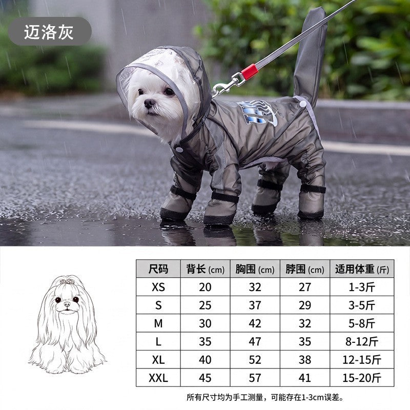Dog Raincoat, Four-Leg Waterproof with Dinosaur Hood, XS to 8XL