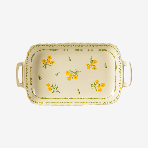 Cream peony rectangular double-ear plate — 1 piece, shown on its own against a plain light background.
