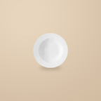 Rock Texture white 9 in pasta bowl, on a warm beige background.