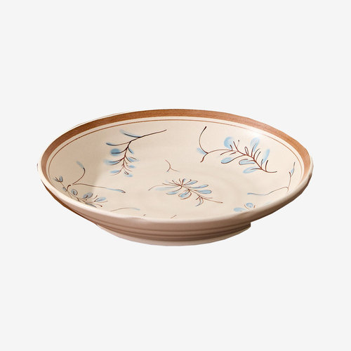 7inch rice plate-1 piece, cream glazed with a hand-painted blue and brown sprig.