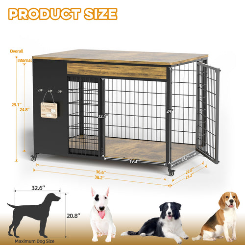 38 in dog crate end table size: 38.2 × 25.2 × 29.1 in, for dogs up to 32.6 in long and 20.8 in tall