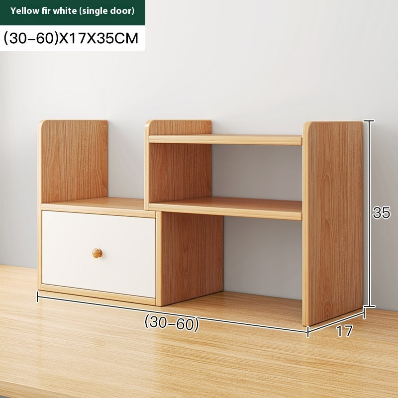 Wood-grain adjustable desktop bookshelf with single door, 30–60 cm wide — Wood-Grain Single Door