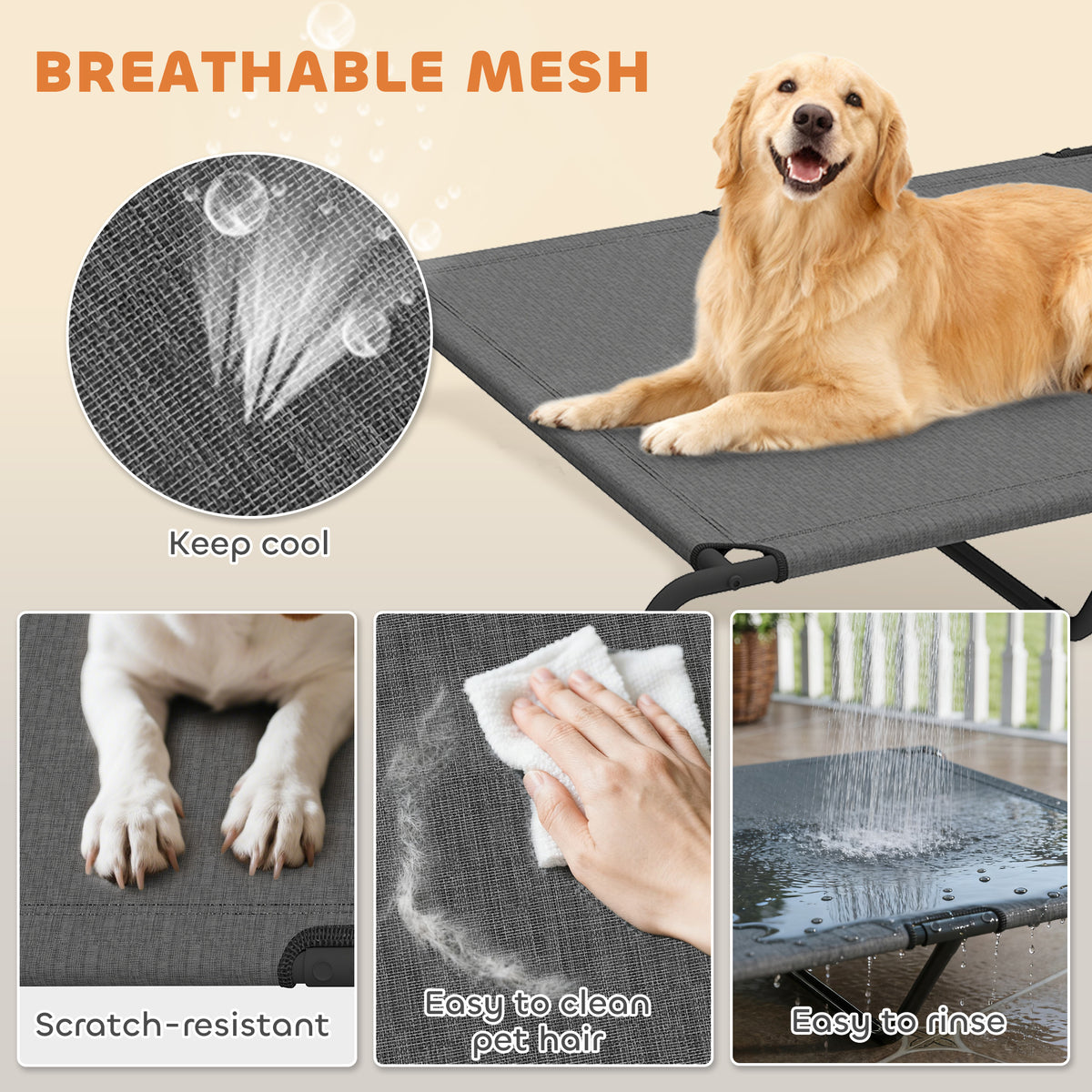 Breathable mesh close-up: keeps cool, scratch-resistant, easy to rinse