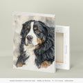 Sample illustration in watercolor style: Waffle, our Bernese Mountain Dog, on the 8 × 12 in canvas (edited photo)